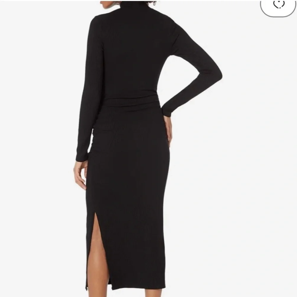 Amanda Maria Black Knit Long Sleeve High Collar Side Slit Midi Dress‎ Size M